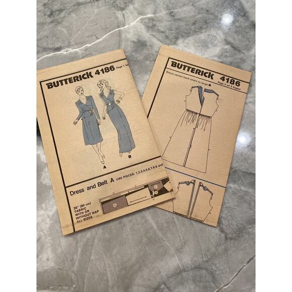 Butterick Vintage Cut Misses Dress and Belt Size 14 Pattern No 4186 - Picture 7 of 8